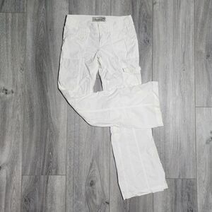 Vintage Y2K American Rag White Low Rise Flare Leg Lightweight Cargo Pants Size 1